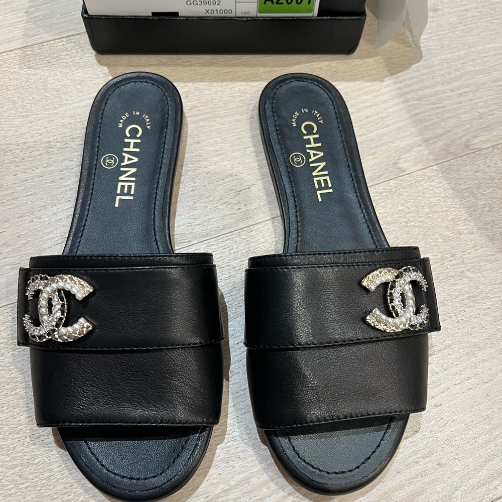 Chanel Black Slide Sandals